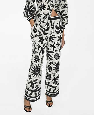 Mango Women's Floral-Print Wide Leg Pants