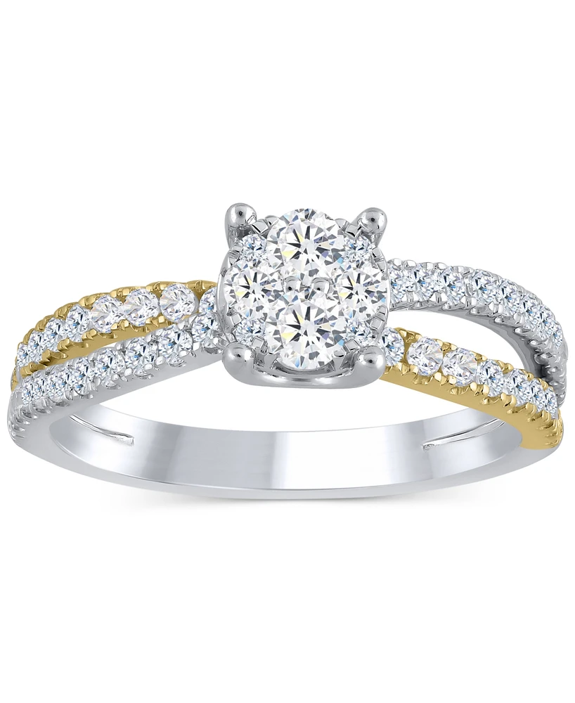 Diamond Split Shank Engagement Ring (3/4 ct. t.w.) in 14k Two-Tone Gold