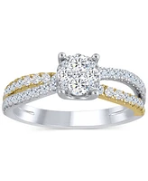 Diamond Split Shank Engagement Ring (3/4 ct. t.w.) in 14k Two-Tone Gold