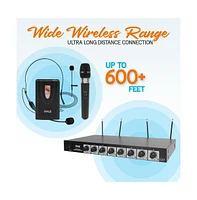 Pyle 8-Channel Wireless Microphone System with 4 Lavalier Mics, 4 Headsets, & 4 Handheld Mics