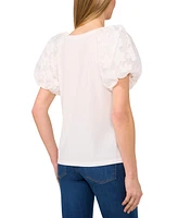 CeCe Women's Floral Puff-Sleeve Round-Neck Tee