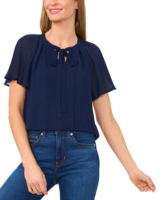 CeCe Women's Raglan Flutter-Sleeve Pleated Bow Blouse