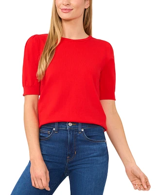 CeCe Women's Crewneck Puff Sleeve Cotton Sweater