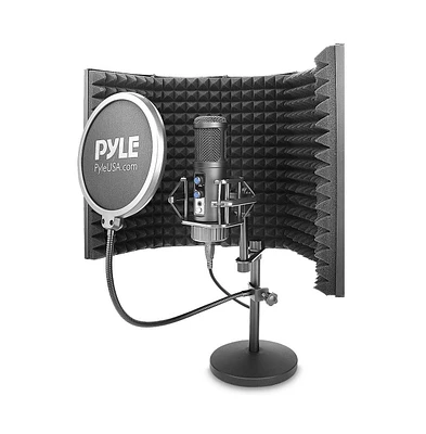 Pyle Usb Condenser Microphone Kit with Isolation Shield, Shock Mount, Pop Filter, and Tripod Stand