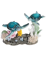 Fc Design "2-pc Set" 8.75"W Two Blue Sea Turtles Swimming with Yellow Fish Figurine Statue Ornament Home Room Office Decor and Perfect Ideas for House