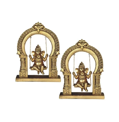 Fc Design "2-pc Set" 10"H Brass Color Ganesha on Swing Figurine Statue Ornament Home Room Office Decor and Perfect Ideas for Housewarming, Holidays an