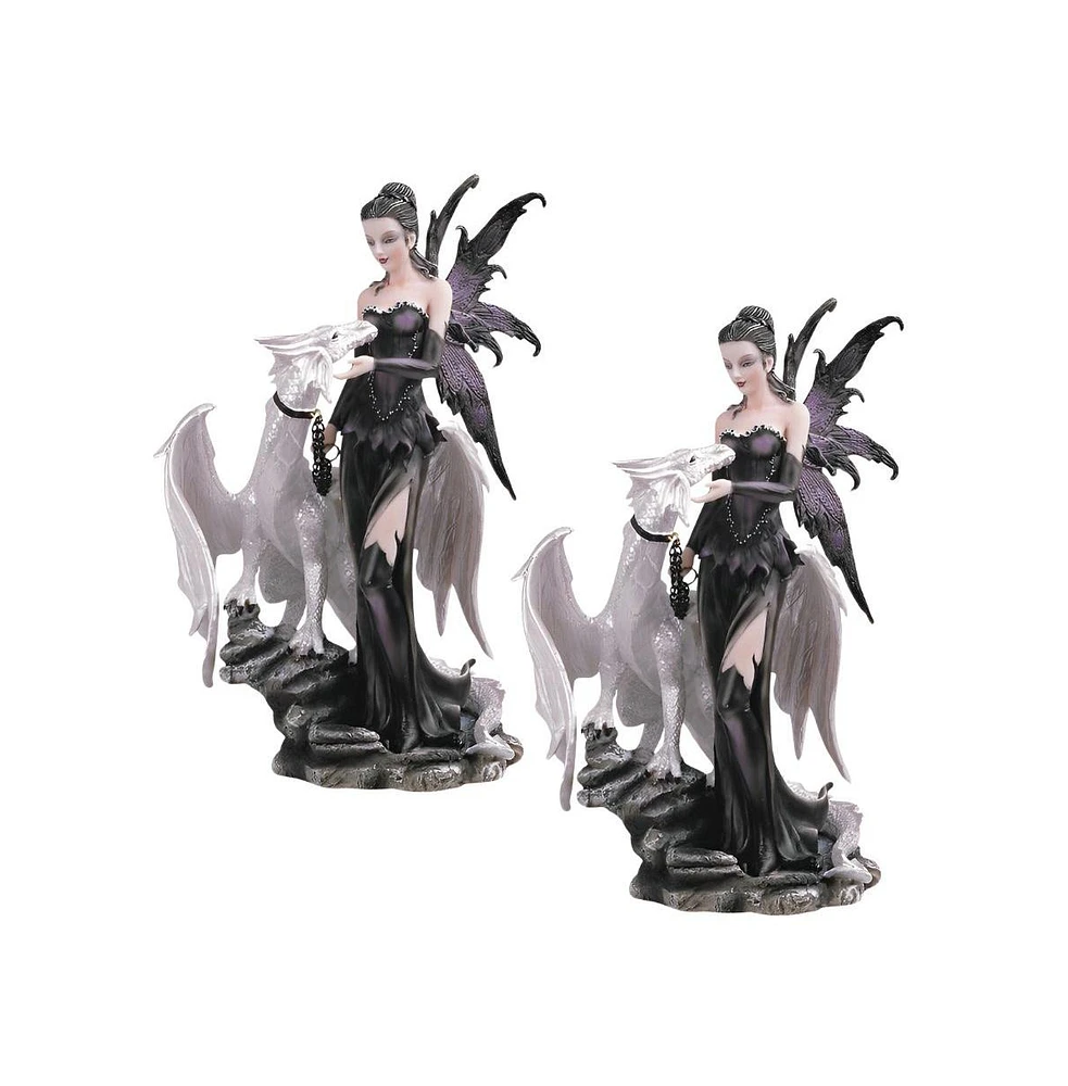 Fc Design 2-pc Set" 10"H Gothic Black Fairy with White Dragon Figurine Statue Ornament Home Room Office Decor and Perfect Ideas for Housewarming, Holi