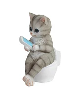 Fc Design 2-pc Set" 4.25"H Grey Tabby Sitting on Toilet Figurine Statue Ornament Home Room Office Decor and Perfect Ideas for Housewarming, Holidays a