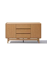 LuxenHome Summer Oak Engineered Wood 55-Inch Wide Sideboard Cabinet with 3-Drawers