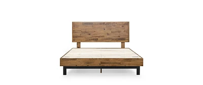 Slickblue Solid Wood Modern Platform Bed Frame with Adjustable Height Headboard