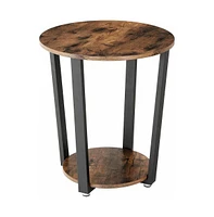 Slickblue Farmhouse Rustic Round Side Table, Nightstand, End Table for Bedroom or Living Room Decor