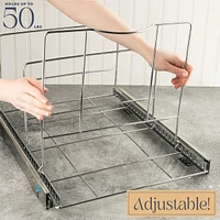 Pull Out Double Trash Can for Under Cabinet, Adjustable with Chrome Finish 17 x 21 In