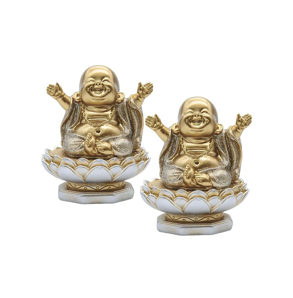 Fc Design "2-pc Gift Set" 4.75"H Gold and Silver Maitreya Buddha on Lotus Seat Statue Happy Buddha Figurine Statue Ornament Home Room Office Decor and