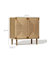 LuxenHome Mid-Century Modern Rope 2-Door Cabinet with Wood Legs