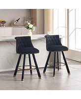 The Pop Home Set of 2 Velvet Swivel Bar Stools, 360 Rotation, Modern Kitchen Chairs-The
