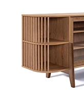 LuxenHome 59" Sideboard Buffet Cabinet with Storage and 2 Glass Door, Open Storage and Wood Legs