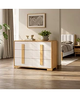 LuxenHome Natural and White 47.2-Inch Wide 6-Drawer Dresser