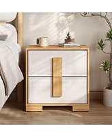 LuxenHome Natural and White 20.7-Inch Tall 2-Drawer Nightstand End Table