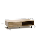 LuxenHome Mid-Century Modern Wave 1-Drawer Coffee Table with Storage and Metal Legs