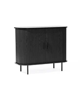 LuxenHome Mid-Century Modern 2-Door Accent Cabinet with Slatted Sliding Doors