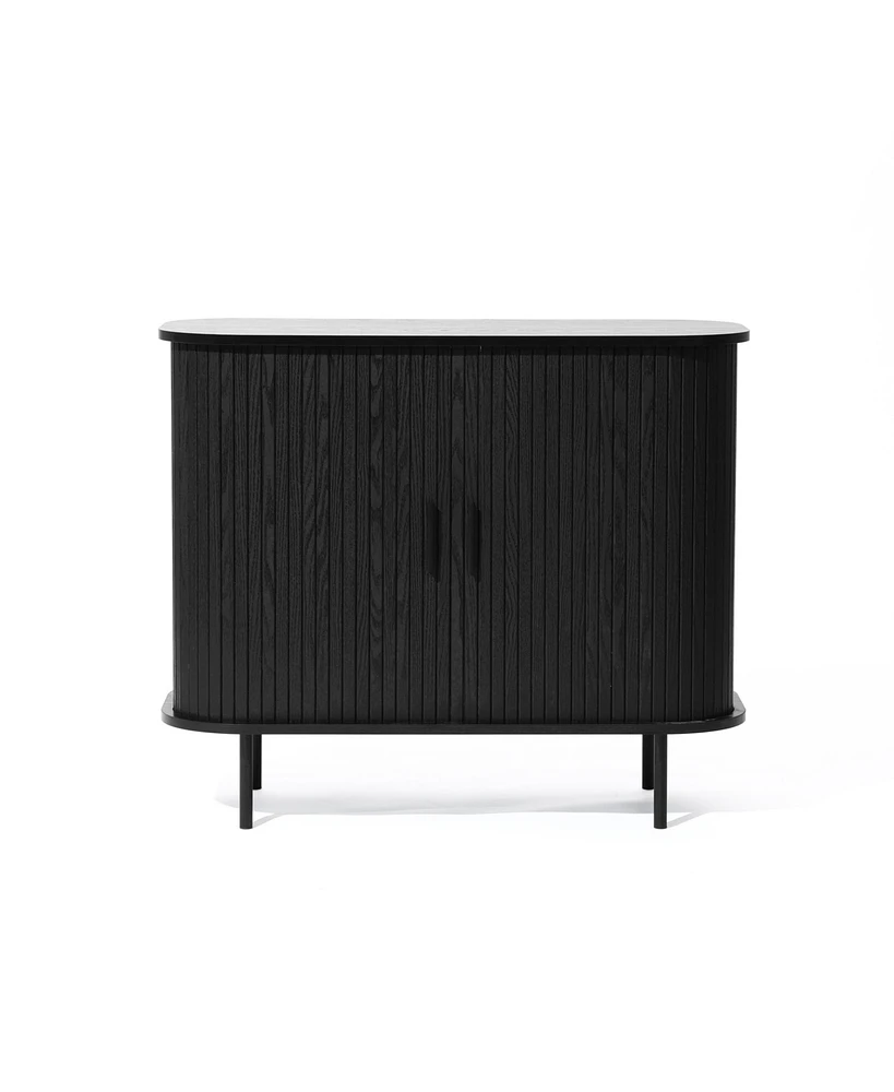 LuxenHome Mid-Century Modern 2-Door Accent Cabinet with Slatted Sliding Doors