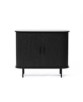 LuxenHome Mid-Century Modern 2-Door Accent Cabinet with Slatted Sliding Doors