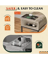Wlive Narrow Side Table with 2 Usb Ports and 2 Outlets, Flip Top End Table with Drawer and Storage Shelves