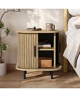 LuxenHome Mid-Century Modern 2-Door Nightstand and End Table with Slatted Slidng Doors