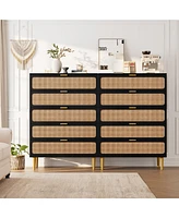 gaomon Rattan 5 Drawer Dresser for Bedroom, Tall Dresser with Deep Drawers