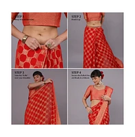 One Minute Saree Women's Jiva Red Gold Embroidered Georgette Ready to Wear Sari