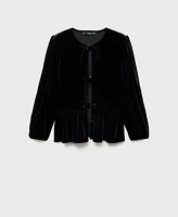 Mango Women's Bows Detail Velvet Blouse