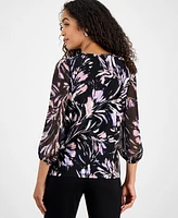 Kasper Women's Printed 3/4-Sleeve Blouson Top, Regular and Petite Sizes