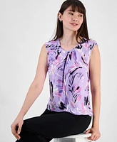 Kasper Women's Printed Keyhole-Neckline Shell Top