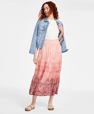 Liverpool Los Angeles Women's Tiered Woven Maxi Skirt with Smocked Waist