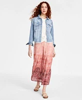 Liverpool Los Angeles Womens Frayed Trucker Jacket Knit Top Maxi Skirt
