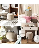 Nestl Boucle Round Ottoman with Hidden Storage – Modern Foot Stool, Makeup Vanity Small Rest