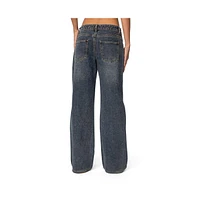 Edikted Women's Contrast Panel Low Rise Jeans