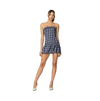 Edikted Women's Plaid Strapless Bubble Mini Dress