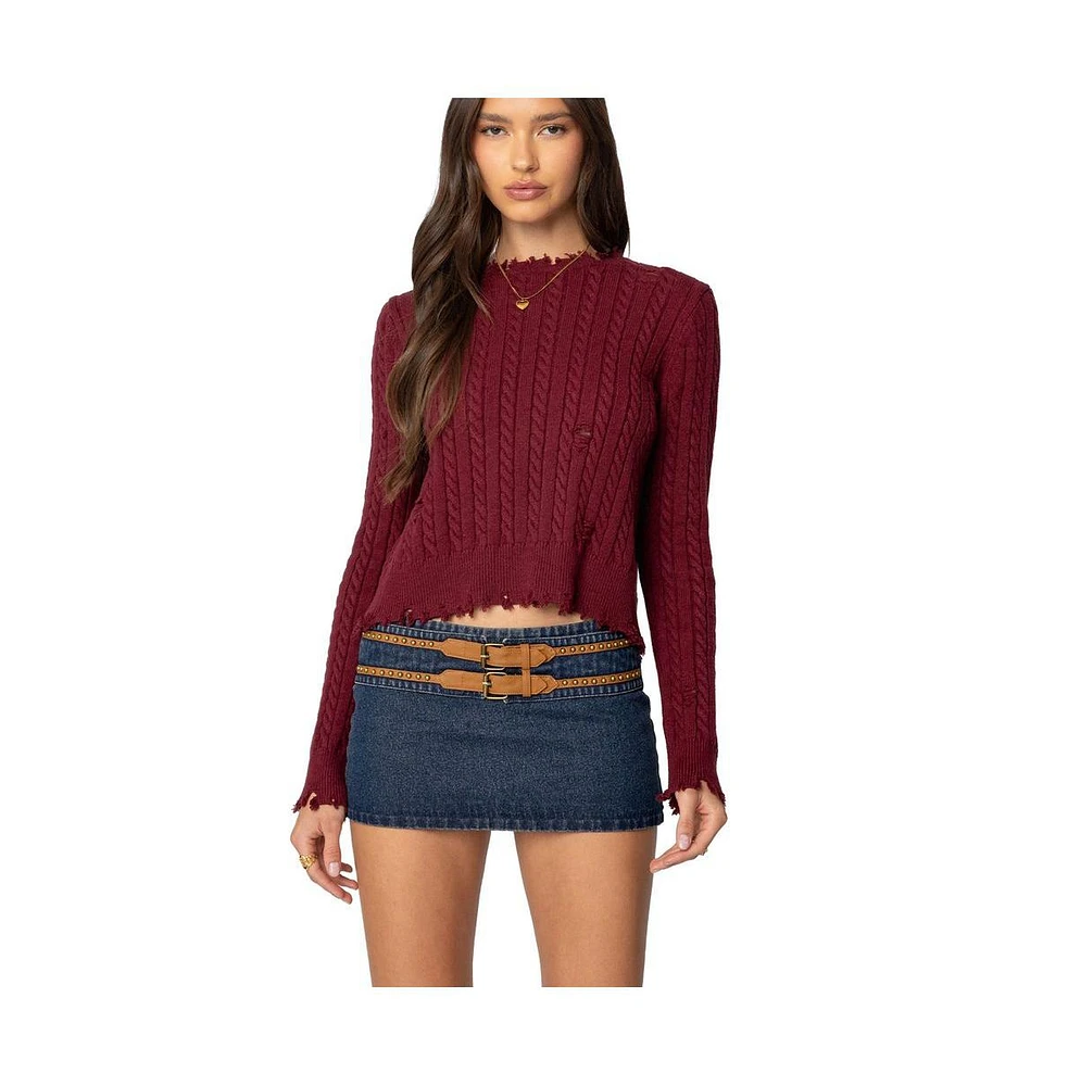 Edikted Women's Split Open Back Cable Knit Sweater