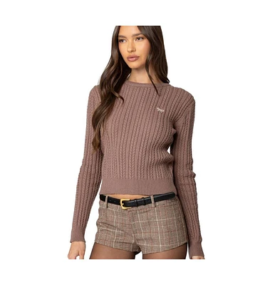 Edikted Women's Beverly Bow Cable Knit Sweater