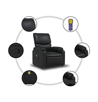 vidaXL Leather Massage Recliner Chair for Living Room, Home Theater, 6-Point Vibration Massage, Adjustable Back & Footrest, Side Pocket, Black