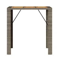 vidaXL Patio Bar Table with Acacia Wood Top Gray 41.3"x31.5"x43.3" Poly Rattan