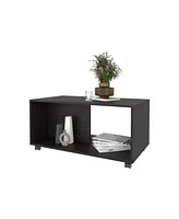 Fm Furniture Gu Oidak Coffee Table with Open Storage and Caster Wheels, Wengue