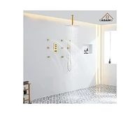 Casainc 3 Functions 12 Inch Ceiling Mounted Thermostatic Shower System with 6 Body Jets