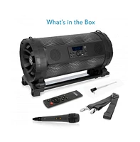 Pyle Portable Bluetooth BoomBox Speaker System with Led Lights, Fm Radio, Karaoke Microphone, 600W Output