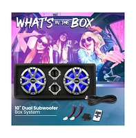 Pyle Active Dual Bass Subwoofer Box System, 10-Inch 500W, Led Illuminating Lights, Rear Vented