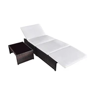 vidaXL Reclining Patio Chairs 2 pcs with Table Brown Poly Rattan