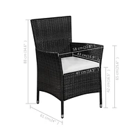 vidaXL Patio Chair and Stool with Cushions Poly Rattan Black