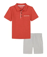 Calvin Klein Toddler and Little Boys Slub Jersey Polo Shirt Twill Shorts, 2-Piece Set