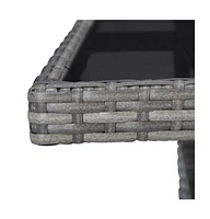 vidaXL Patio Dining Table Gray Poly Rattan and Glass
